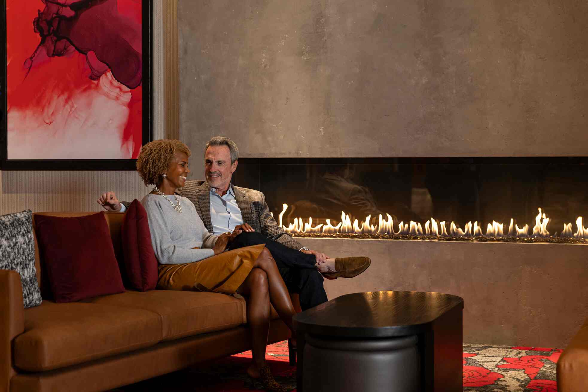 Couple sitting in the hotel lobby