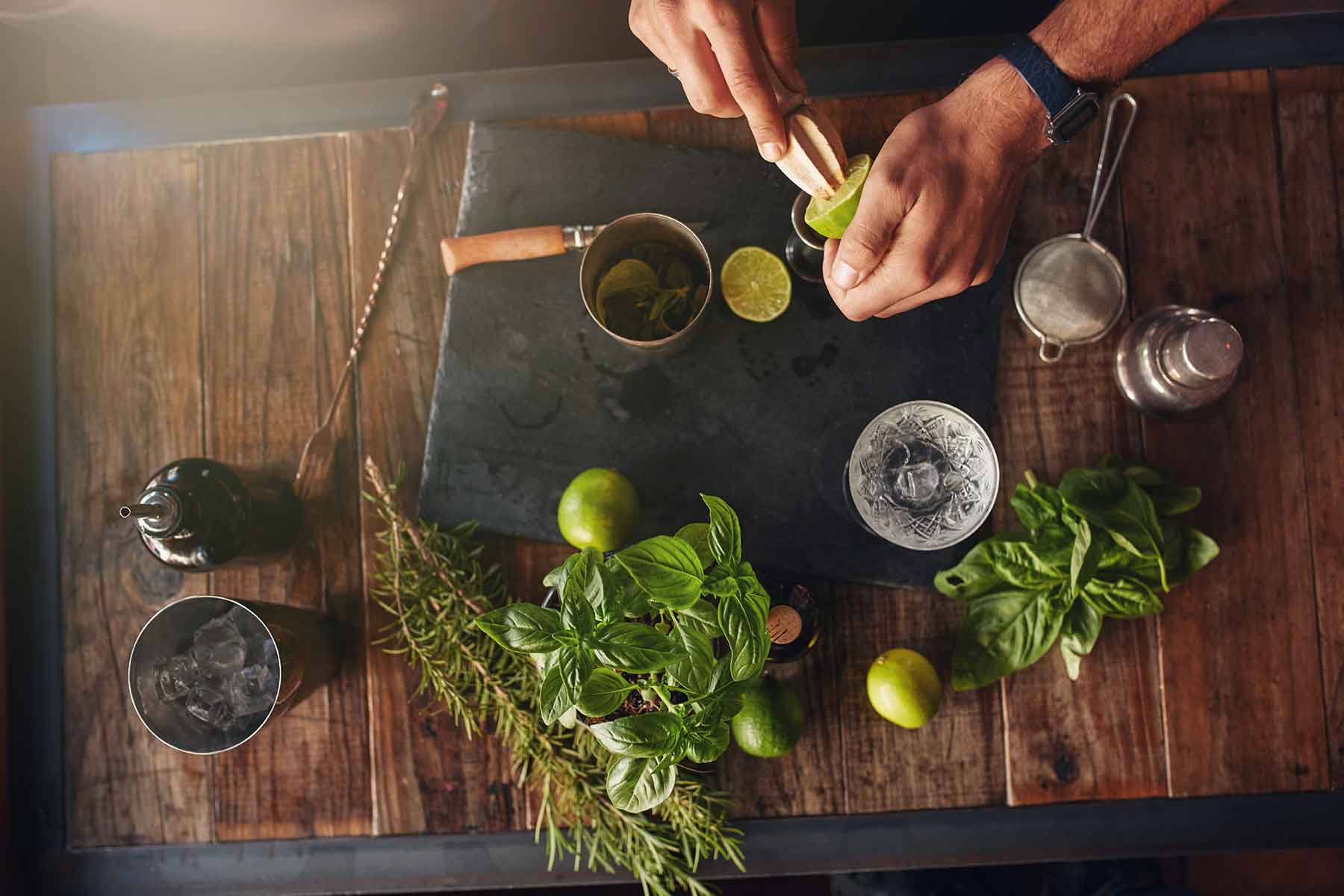 Bartender making cocktials